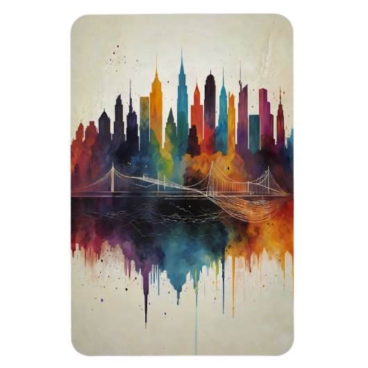 Levendige Abstracte Skyline Cityscape Art Magneet (Verticaal)