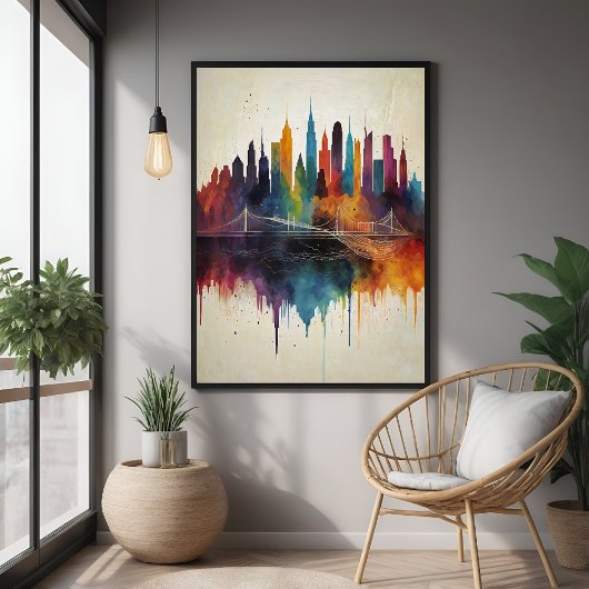 Levendige Abstracte Skyline Cityscape Art Perfect Poster