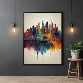 Levendige Abstracte Skyline Cityscape Art Poster