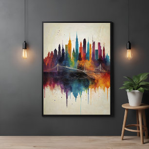 Levendige Abstracte Skyline Cityscape Art Poster