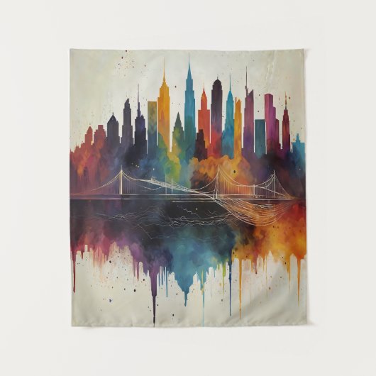 Levendige Abstracte Skyline Cityscape Art Wandkleed (Voorkant)