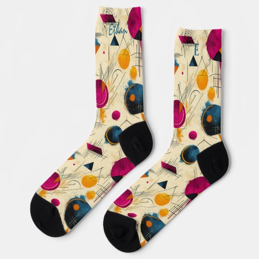 Levendige Abstracte Sokken in Magenta, Sinaasappel (Links)