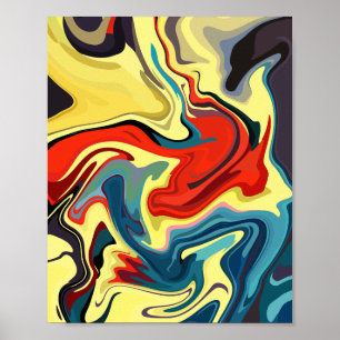Levendige Abstracte Stroom met Gele & Rode Accente Poster