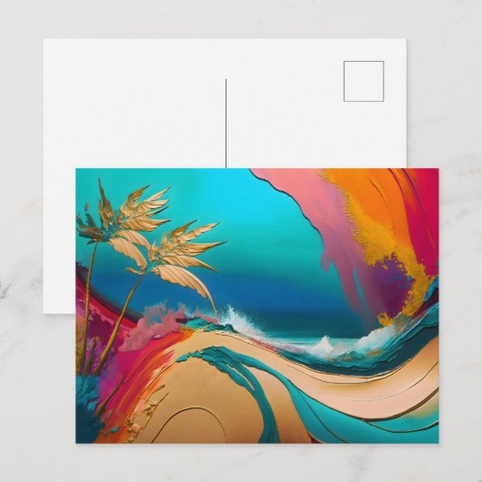 Levendige Abstracte Tropische Strand Scène Briefkaart (Voorkant / Achterkant)