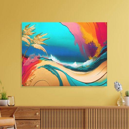 Levendige Abstracte Tropische Strand Scène Canvas Afdruk (Insitu (Woonkamer))