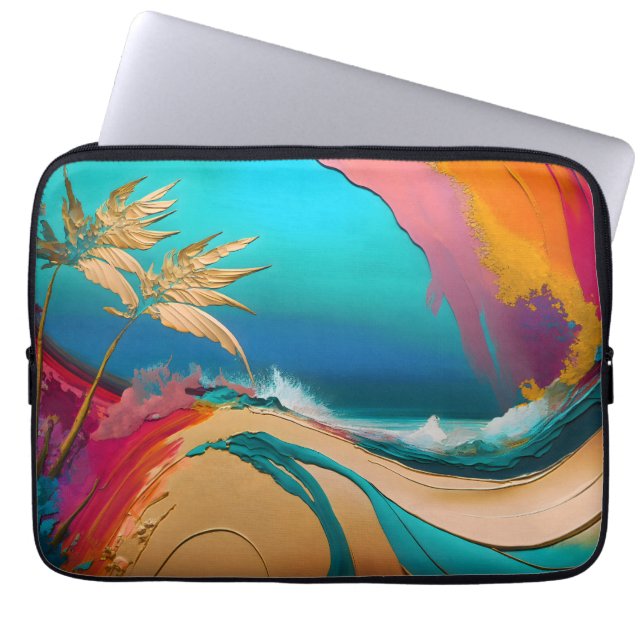 Levendige Abstracte Tropische Strand Scène Laptop Sleeve (Voorkant)