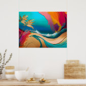 Levendige Abstracte Tropische Strand Scène Poster (Keuken)