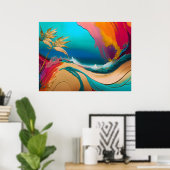 Levendige Abstracte Tropische Strand Scène Poster (Thuiskantoor)