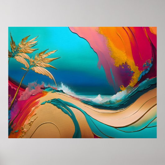 Levendige Abstracte Tropische Strand Scène Poster (Voorkant)