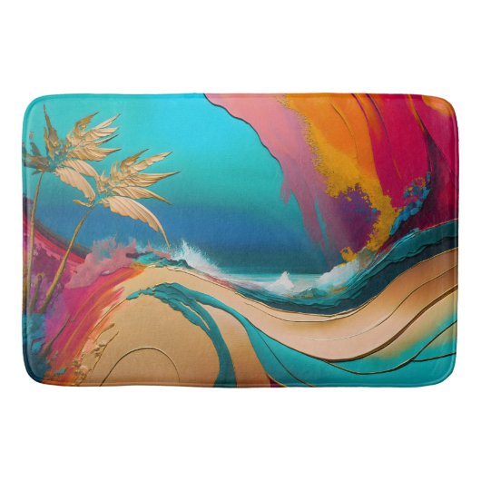 Levendige Abstracte Tropische Strandscène Badmat (Voorkant)