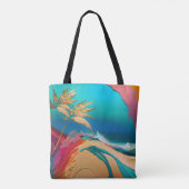 Levendige Abstracte Tropische Strandscène Tote Bag (Achterkant)