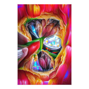 Levendige Abstracte Tulpenreflecties Foto Afdruk