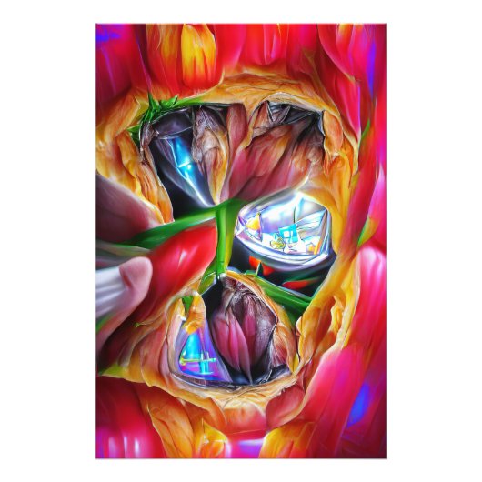 Levendige Abstracte Tulpenreflecties Foto Afdruk (Voorkant)