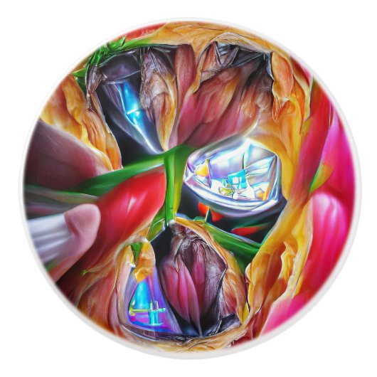 Levendige Abstracte Tulpenreflecties Keramische Knop (Voorkant)