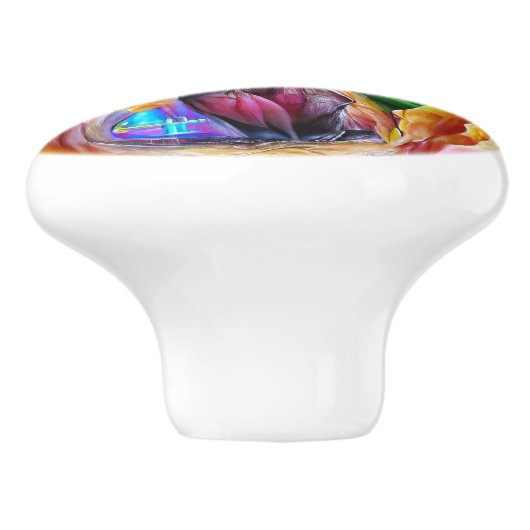 Levendige Abstracte Tulpenreflecties Keramische Knop (Zijkant)