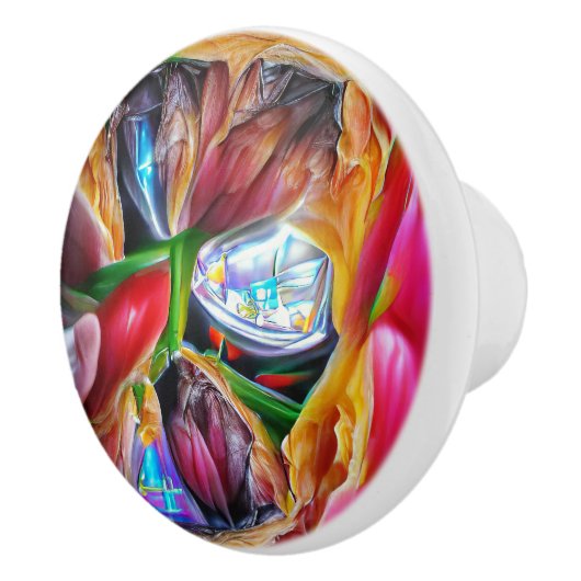 Levendige Abstracte Tulpenreflecties Keramische Knop (Rechts)