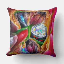 Levendige Abstracte Tulpenreflecties Kussen