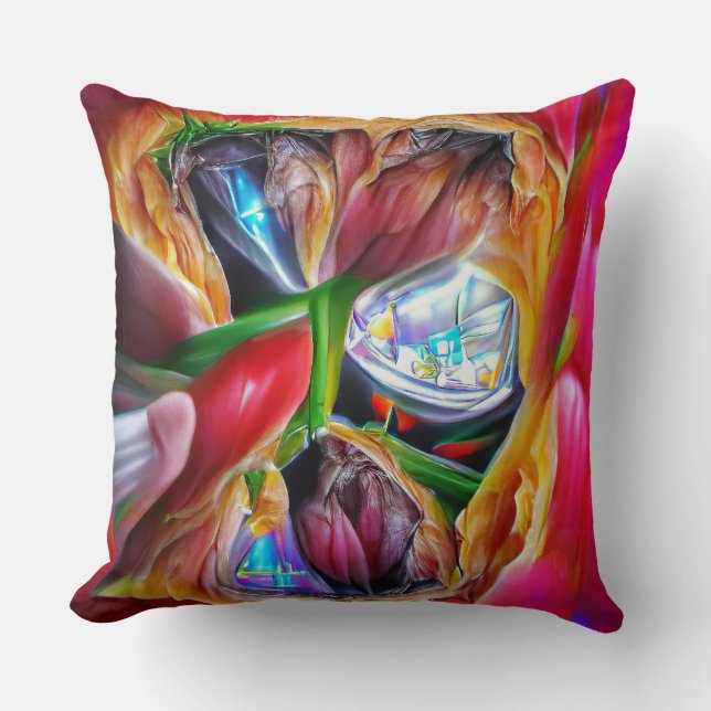 Levendige Abstracte Tulpenreflecties Kussen (Voorkant)