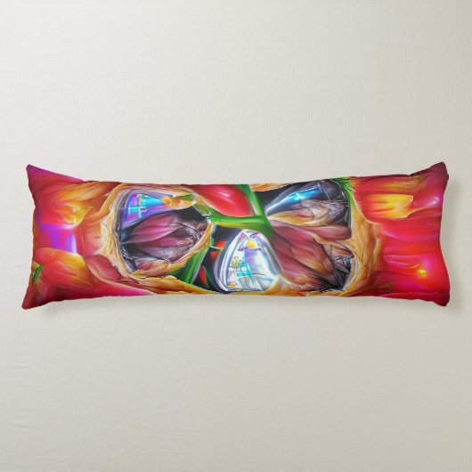 Levendige Abstracte Tulpenreflecties Lichaamskussen (Voorkant)