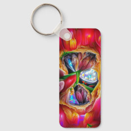 Levendige Abstracte Tulpenreflecties Sleutelhanger