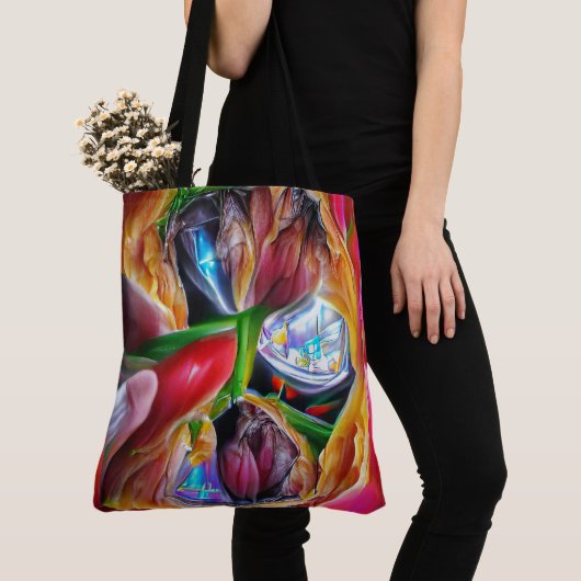 Levendige Abstracte Tulpenreflecties Tote Bag (Dichtbij)