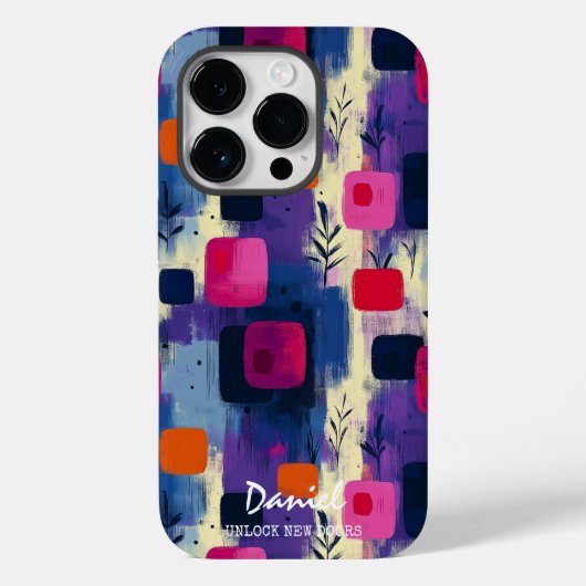 Levendige Abstracte vierkanten met gepersonaliseer Case-Mate iPhone Case (Achterkant)