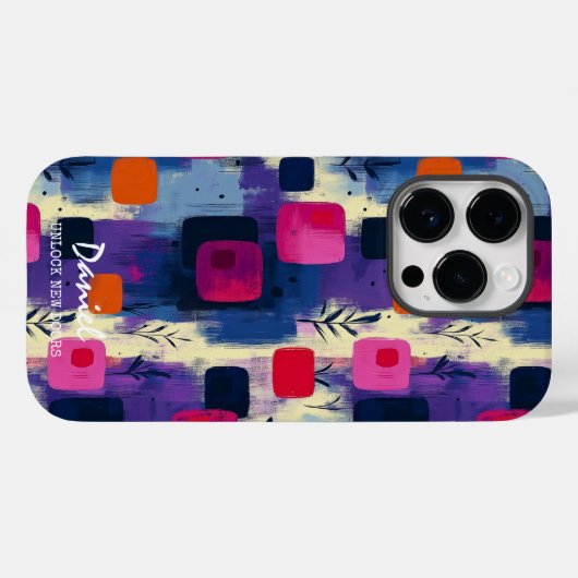 Levendige Abstracte vierkanten met gepersonaliseer Case-Mate iPhone Case (Achterkant (horizontaal))