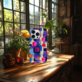 Levendige Abstracte vierkanten met gepersonaliseer Case-Mate iPhone 14 Pro Hoesje