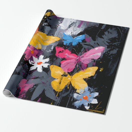 Levendige Abstracte Vlinder Vlucht (5) Cadeaupapier (Uitgerold)