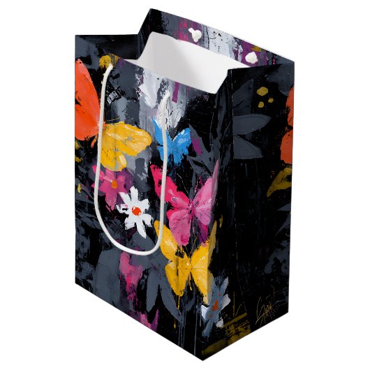 Levendige Abstracte Vlinder Vlucht (5) Medium Cadeauzakje (Voorkant Gekanteld)