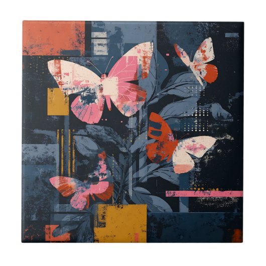 Levendige Abstracte Vlinder Vlucht (5) Tegeltje (Voorkant)