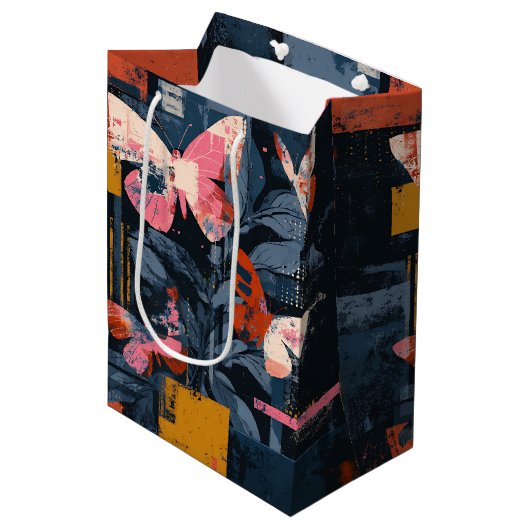 Levendige Abstracte Vlinder Vlucht (6) Medium Cadeauzakje (Voorkant Gekanteld)