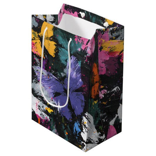 Levendige Abstracte Vlinder Vlucht (7) Medium Cadeauzakje (Voorkant Gekanteld)