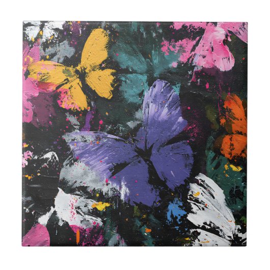 Levendige Abstracte Vlinder Vlucht (7) Tegeltje (Voorkant)