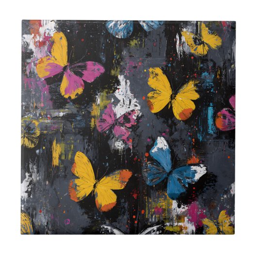 Levendige Abstracte Vlinder Vlucht (9) Tegeltje (Voorkant)