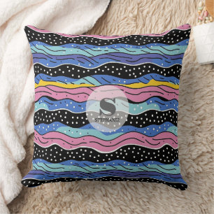 Levendige Abstracte Wavy lijnen met Polka Dots Kussen