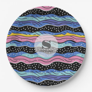 Levendige Abstracte Wavy lijnen met Polka Dots Papieren Bordje