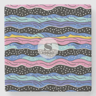 Levendige Abstracte Wavy lijnen met Polka Dots Stenen Onderzetter