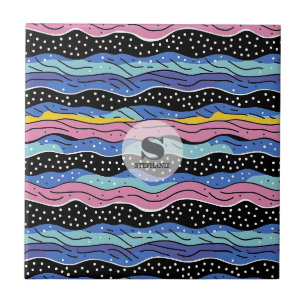 Levendige Abstracte Wavy lijnen met Polka Dots Tegeltje