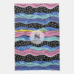 Levendige Abstracte Wavy lijnen met Polka Dots Theedoek