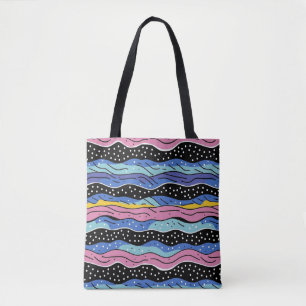 Levendige Abstracte Wavy lijnen met Polka Dots Tote Bag