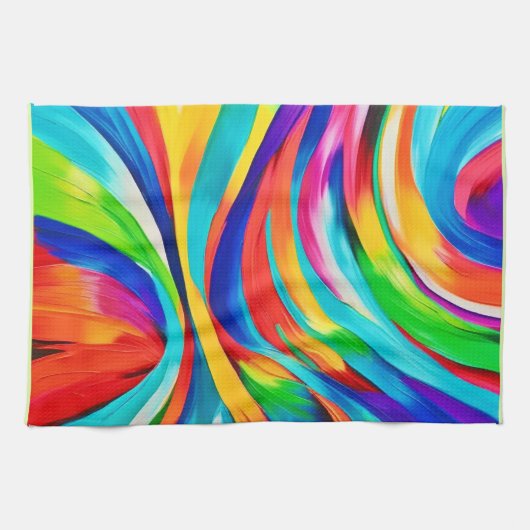 Levendige Abstracte wervelende kleurenkunst Theedoek (Horizontaal)