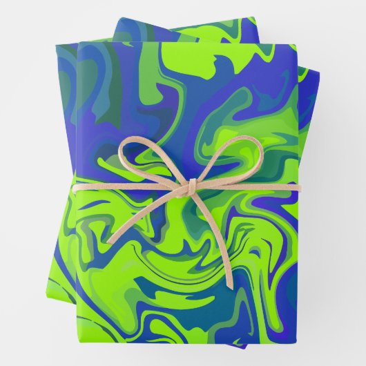 Levendige Abstracte wervelingen in groen en blauw Inpakpapier Vel (In situ)