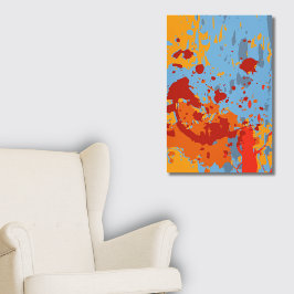 Levendige Abstracte zomerblauw-Oranje verfspetter Canvas Afdruk
