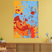Levendige Abstracte zomerblauw-Oranje verfspetter Canvas Afdruk (Insitu (Woonkamer))