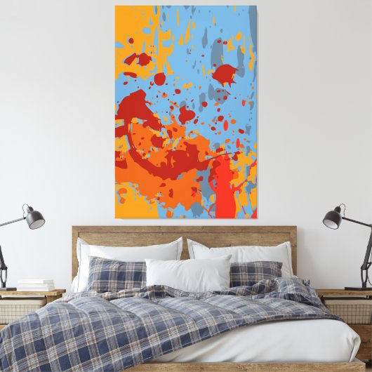 Levendige Abstracte zomerblauw-Oranje verfspetter Canvas Afdruk (Insitu (Slaapkamer))