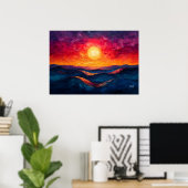Levendige Abstracte Zonsondergang Over Rollende Go Poster (Thuiskantoor)