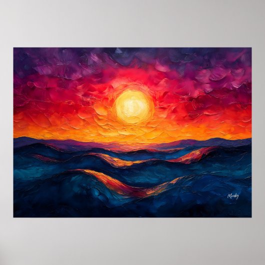 Levendige Abstracte Zonsondergang Over Rollende Go Poster (Voorkant)