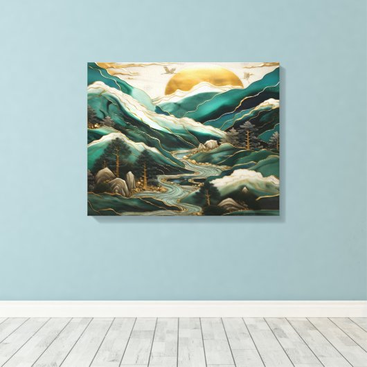 Levendige Abstracte zonsondergangkranen uitgerekt  Canvas Afdruk (Insitu (Houten vloer))