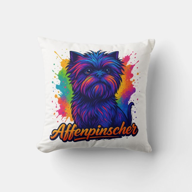 Levendige Affenpinscher Pop Kunstportret – Kleurri Kussen (Voorkant)